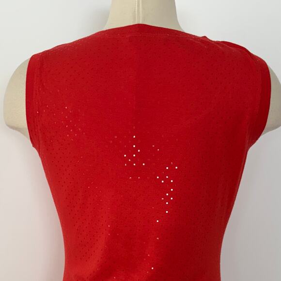 St. John Paillette Sparkly Stretch Jersey Knit Tank Top Blouse Orange Red Medium - Picture 6 of 11